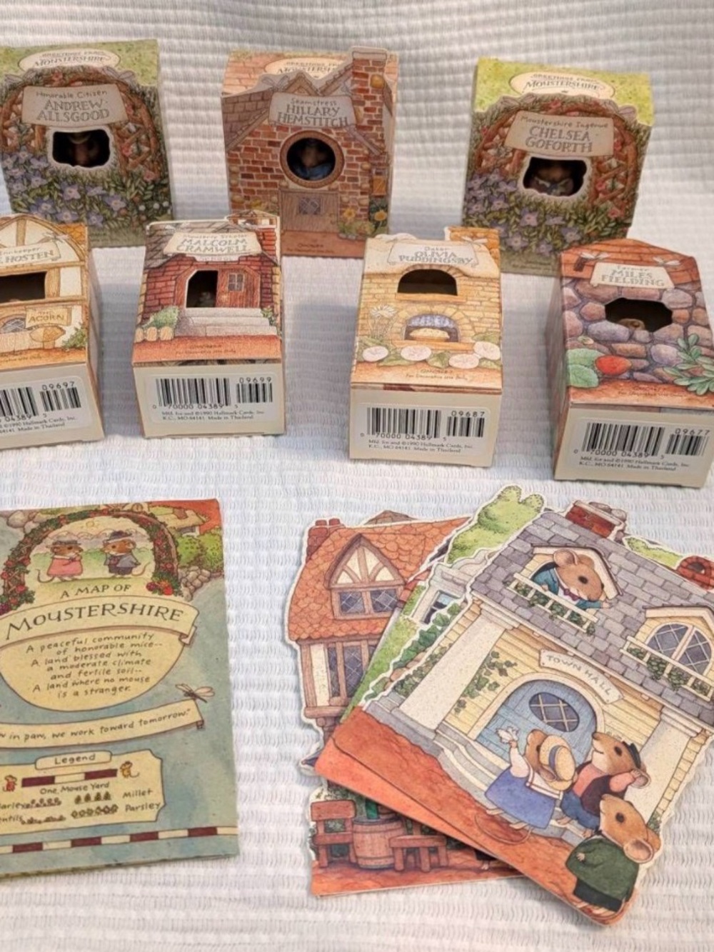 Seven Vintage (7) Moustershire Figurines and MAP & Cards Hallmark